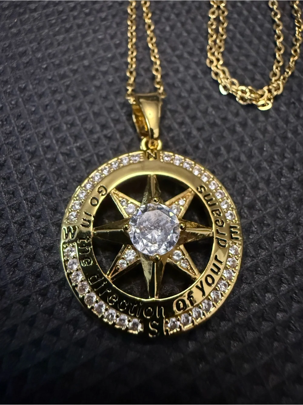 925 silverGold plated Compass Star Pendant Necklace with Clear Crystals‎